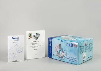Коробка и документация к компрессорному небулайзеру Flaem Nuova Boreal