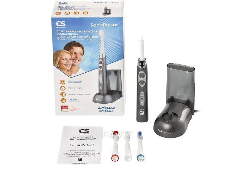 Комплектация щетки зубной электрической звуковой CS Medica SonicPulsar CS-232