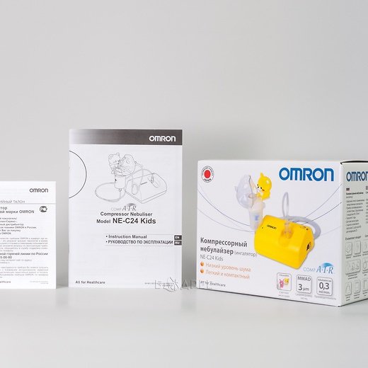 Коробка и документация к компрессорному небулайзеру Omron C 24 Kids