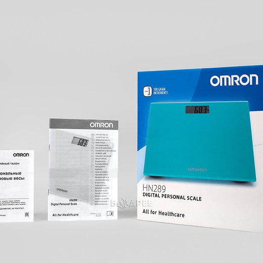 Коробка и документация весов персональных цифровых Omron HN-289 (бирюзовый)