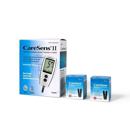 Выгодный набор. Глюкометр CareSens II (КеаСенс II) и 2 упаковки тест-полосок CareSens 50 шт.