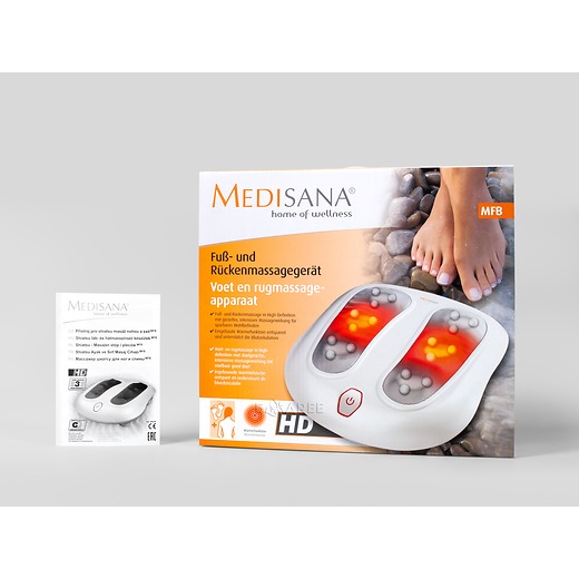 Коробка и документция массажера для ног и спины Medisana MFB